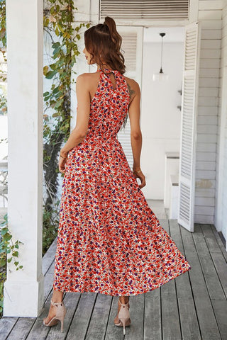 Floral Halter Maxi Dress - Red