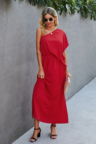 One Shoulder Maxi Dress - Red