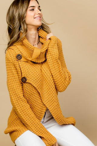 Crisp Fall Air Cowl Neck Sweater - Camel