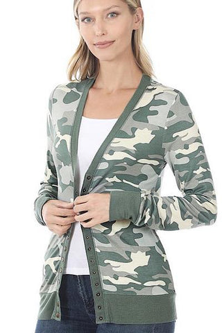 Snap Up Cardigan - Camo