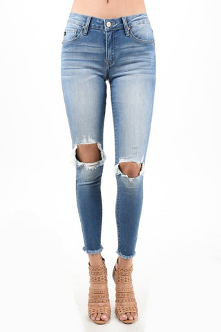 Kan Can Frayed Bottom Distressed Jeans