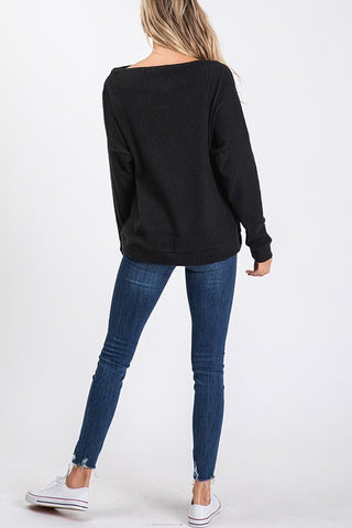 Off Shoulder Waffle Weave Top - Black