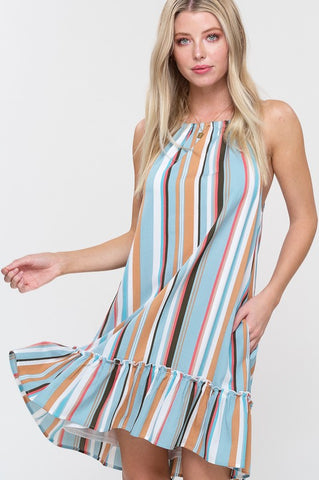 Striped Halter Dress - Emerald