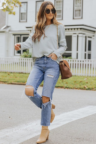 Drop Sleeve Fall Top - Gray