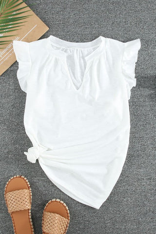 Butterfly Sleeve V-Neck Top - White