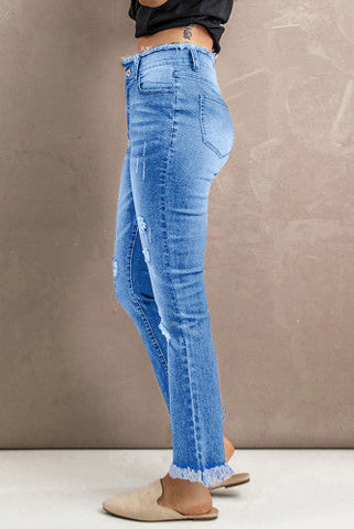 Rough Hem Flair Jeans - Light Blue