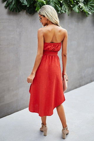 Chiffon Strapless Maxi Dress - Red