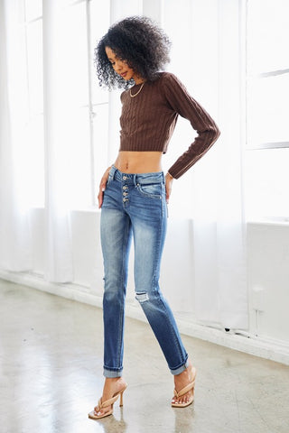 Kan Can Mid Rise Button Fly Jeans
