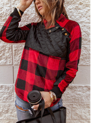 Buffalo Plaid Quilted Pullover - Red