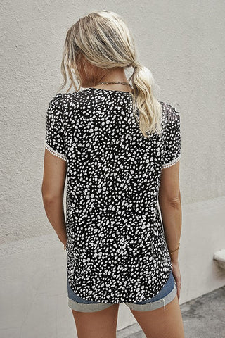 Lace Detail Top - Black Polka Dot