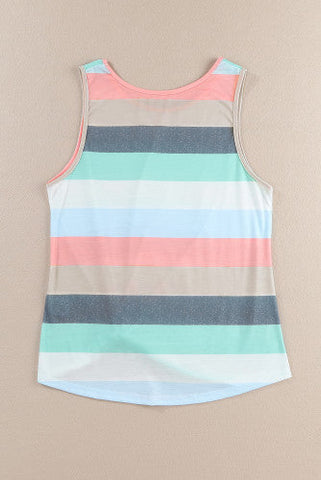 Striped Tank Top with Sequined Pocket