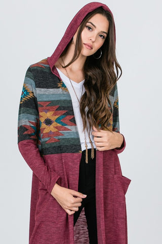 Aztec Cardigan - Burgundy