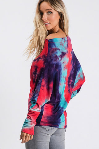 Tie Dye Dolman Top - Mint and Red