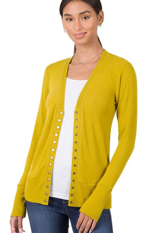 Snap Up Cardigan - Olive Mustard