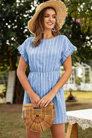 Striped Linen Feel Elastic Waist Dress