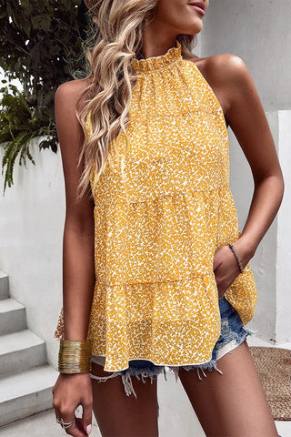 Ditsy Floral Print Halter Top - Yellow