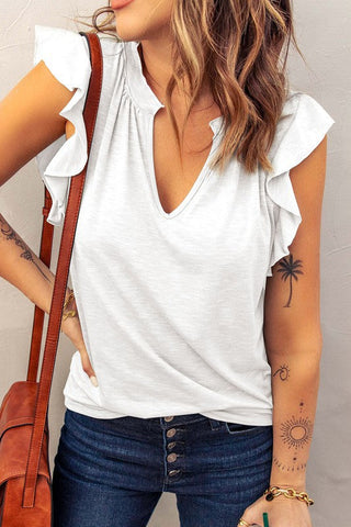 Butterfly Sleeve V-Neck Top - White