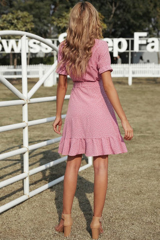 Ruffle Dotted Wrap Dress - Pink