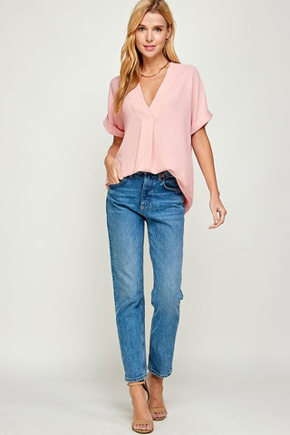 V-Neck Blouse - Blush