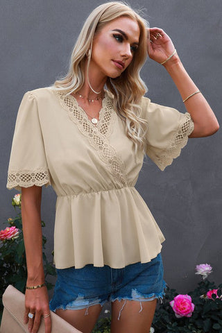 Short Sleeve Elastic Waist Top - Apricot