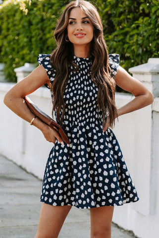 Polka Dot Sleeveless Dress - Navy