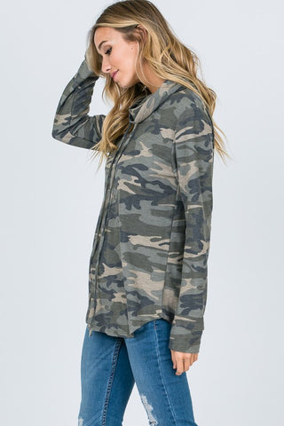 Camo Cowl Neck Top - Olive