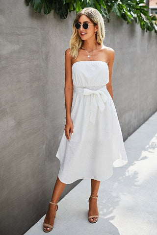 Chiffon Strapless Maxi Dress - White