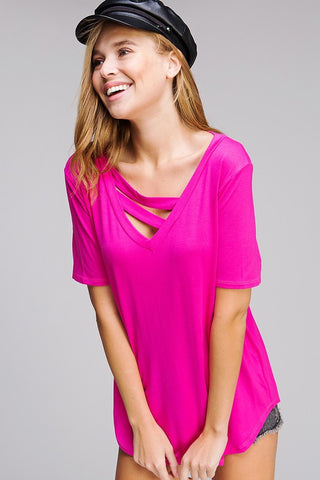 Strappy V-Neck Top - Fuchsia