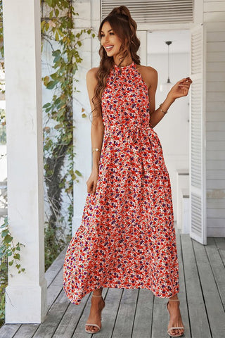 Floral Halter Maxi Dress - Red