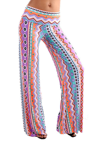 Aztec Pastel Palazzo Pants - Blue - Blue Chic Boutique
