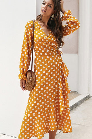 Polka Dot Midi Dress - Mustard