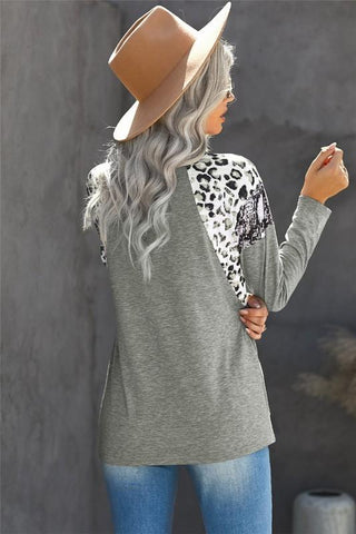 Leopard and Snakeskin Print Top - Grey