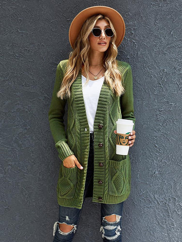 Cozy Textured Cardigan - Green