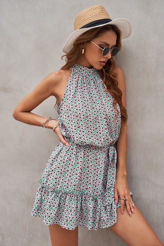 Mint and Pink Ruffle Hem Dress