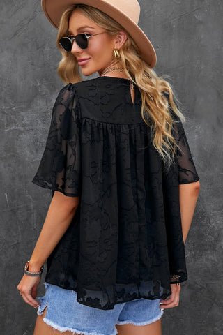 Subtle Floral Lace Top - Black