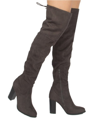 Over the Knee Lace Up Boots with Heel - Charcoal