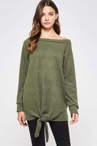 Twist Front Knit Top - Olive