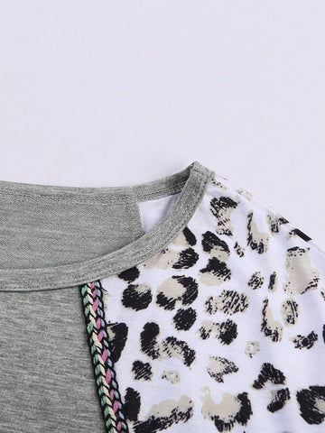 Leopard and Snakeskin Print Top - Grey