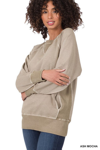 Crew Neck Sweatshirt with Pockets - Ash Mocha