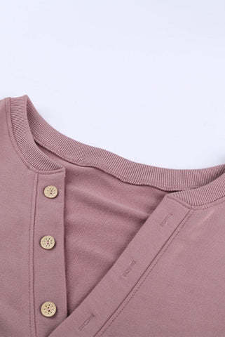 Casual Pullover Top with Buttons - Pink