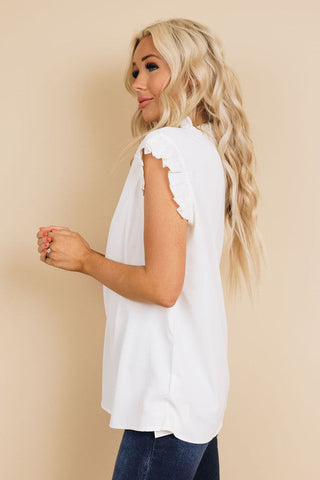 Flouncy Sleeve Mock Neck Top - White