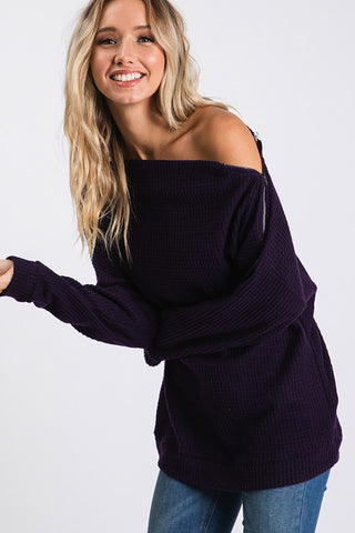 Off Shoulder Waffle Weave Top - Black