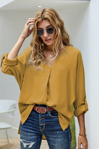 Rolled Sleeve Blouse - Yellow