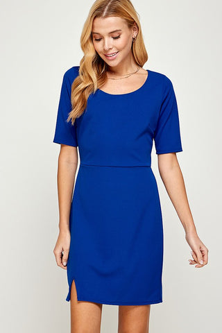 Half Sleeve Fitted Dress - Royal