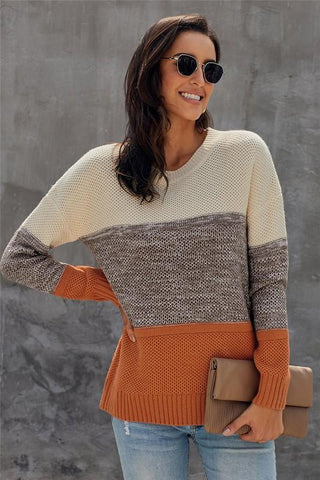 Fall Color Block Sweater - Orange