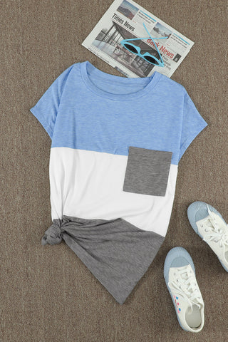 Color Block Tee with Pocket - Blue