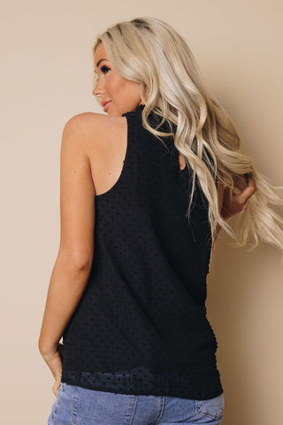 Sleeveless Swiss Dot Chiffon Top - Black