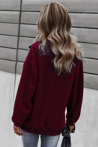 Quilted Zip Up Pullover - Burgundy
