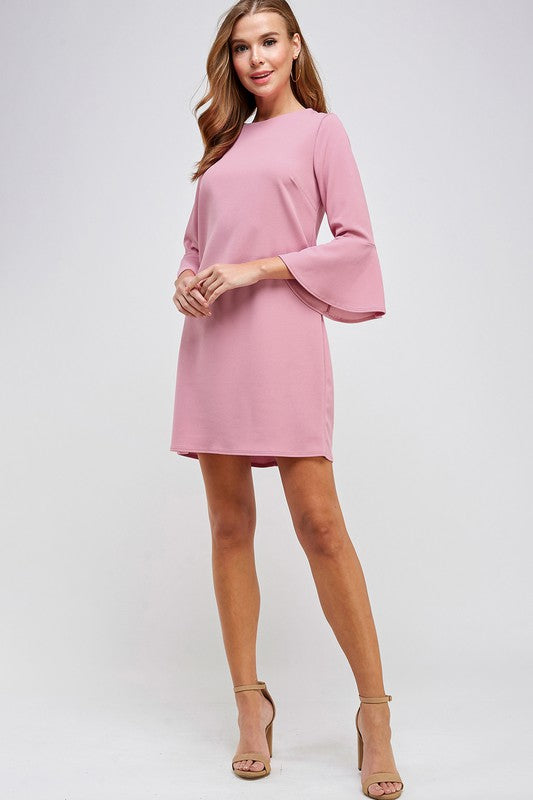 Bell Sleeve Shift Dress - Rose Bell Sleeve Shift Dress - Rose