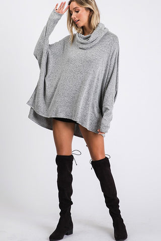 Turtleneck Poncho - Gray
